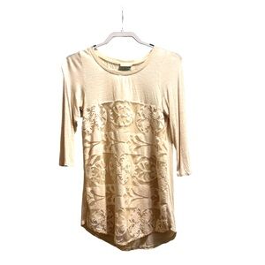 Anthropologie Meadow Rue Cream Lace Short Sleeve Blouse XS Bohemian